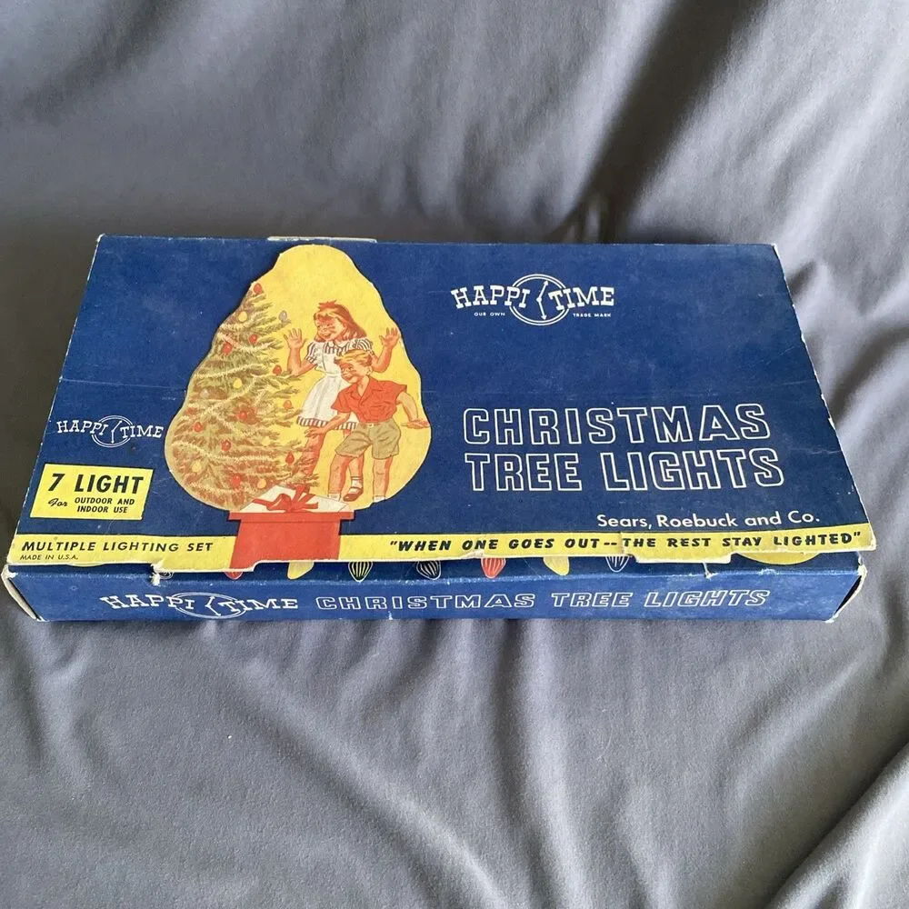 Vintage 2 Wire Christmas Tree Light Strand C-9 Sears-Roebuck Original Box